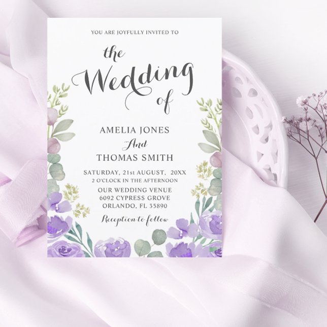 Convite de Casamento Boho Floral Eucalipto Roxo (Criador carregado)