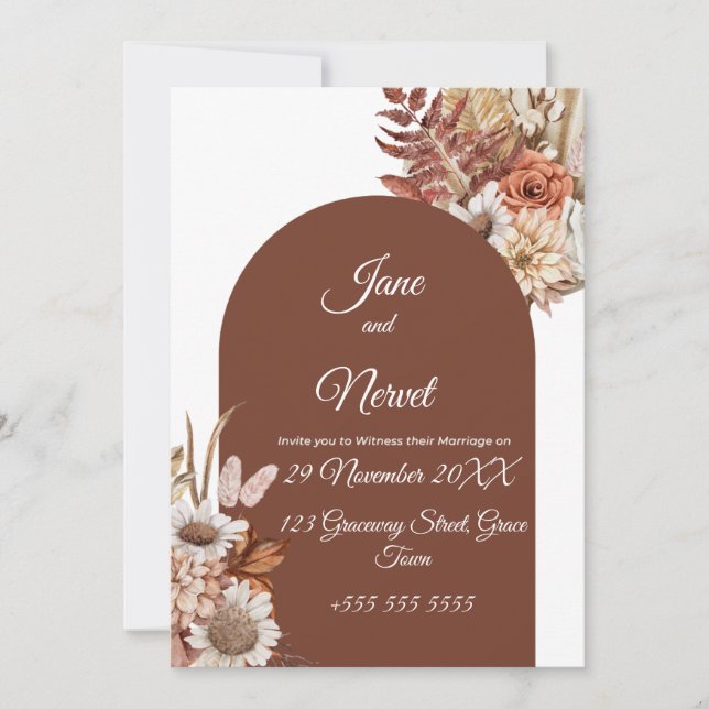 Convite de Casamento Boho Floral Pampas (Frente)