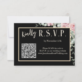Convite de Casamento Boho Floral Rosa e Preto RSVP