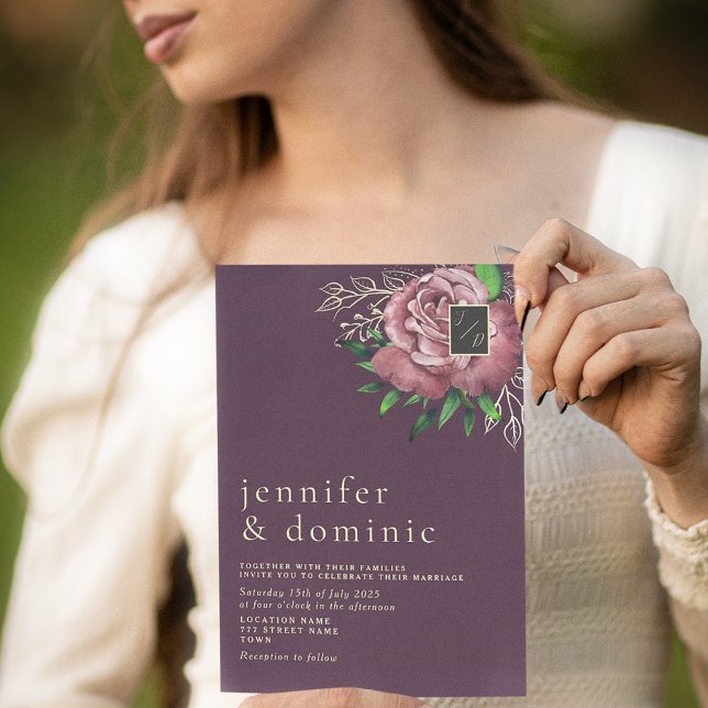 Convite de Casamento Boho Floral Roxa (Criador carregado)