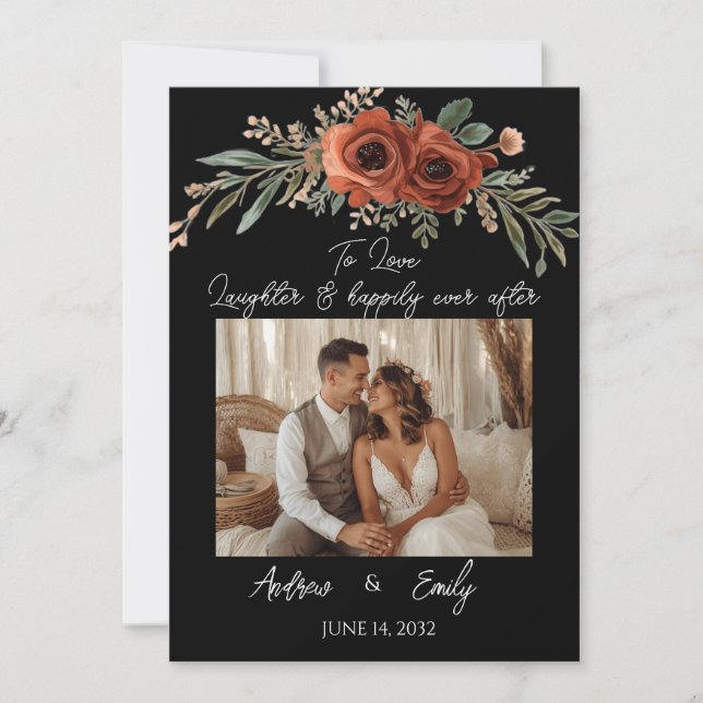 Convite de Casamento Boho Floral Terracota Mal-hum (Frente)