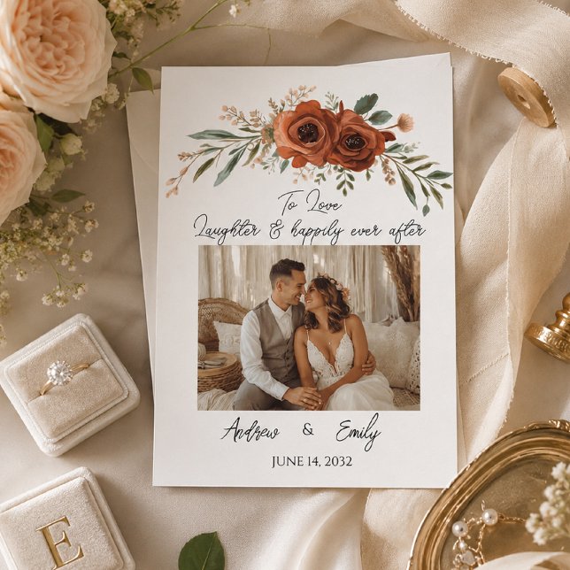 Convite de Casamento Boho Floral Terracota Mal-hum (Criador carregado)
