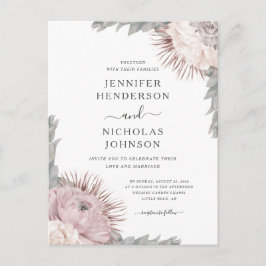 Convite de Casamento Boho Flores Secas Rosa Empoei