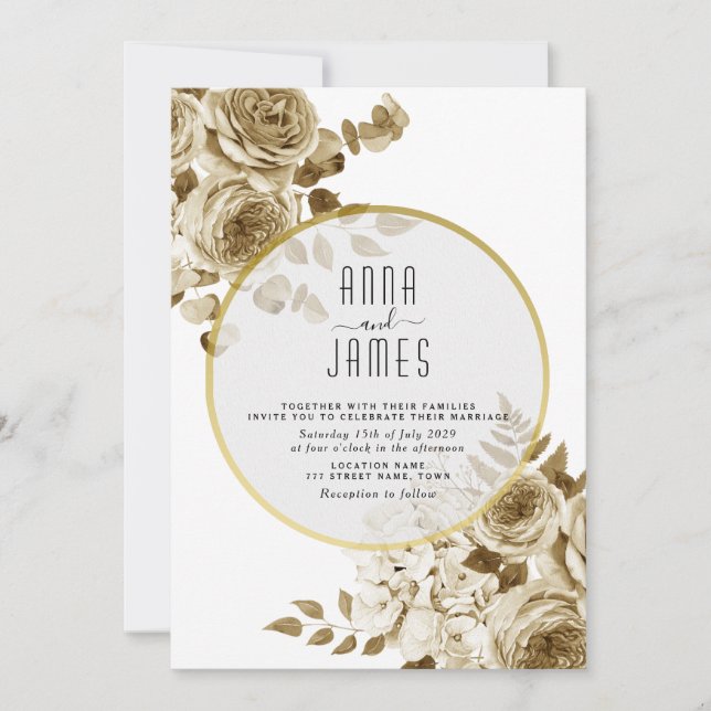Convite de Casamento Boho Ivory Gold (Frente)