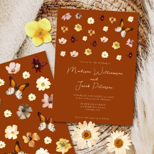 Convite de Casamento Boho Laranja Queimado Flor Si