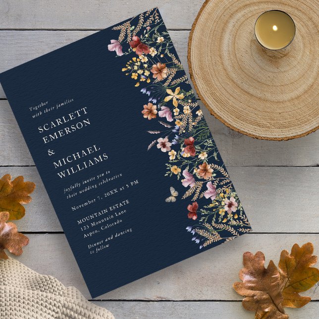 Convite de Casamento Boho Marinho Moderno (Modern Navy Boho Wedding Invitation with Butterfly by Painted Paperie
)