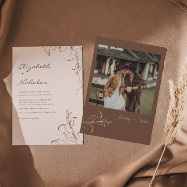 Convite de Casamento Boho Minimalista com Botânico (Criador carregado)