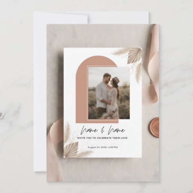 Convite de casamento boho minimalista com foto (Frente)