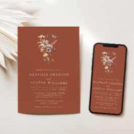 Convite de Casamento Boho Monograma de Terracota