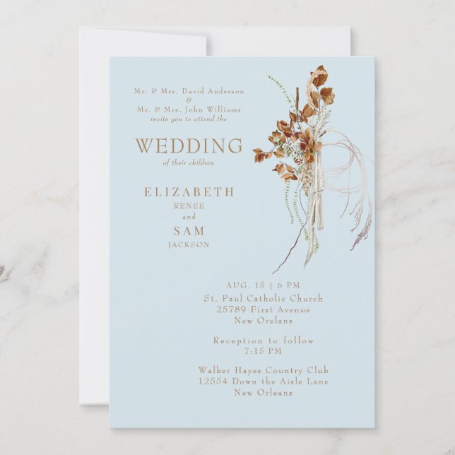 Convite de casamento Boho Outono Céu Azul II (Frente)