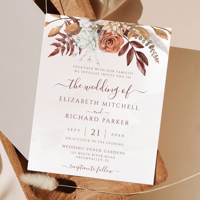 Convite de Casamento Boho Outono Terracota Floral  (Criador carregado)