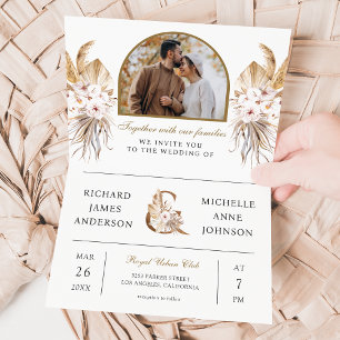 Convite de Casamento Boho Pampas Arch Foto Código