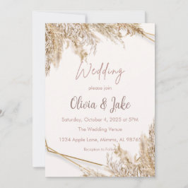 Convite de Casamento Boho Pampas Grass — Bege/Blus