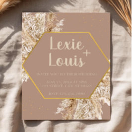 Convite de Casamento Boho Pampas Grass — Bege/Blus