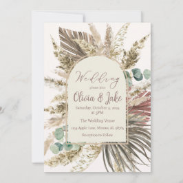 Convite de Casamento Boho Pampas Grass — Verde Sag