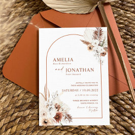 Convite de Casamento Boho Pampas Terracota Ferruge