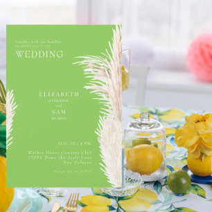 Convite de Casamento Boho Pampas Verde Lima Juntos