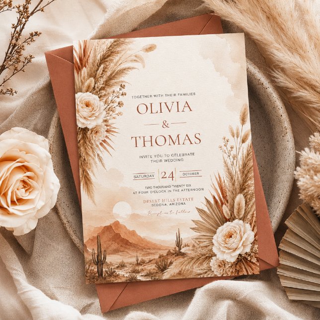 Convite de Casamento Boho Pôr do Sol no Deserto (Criador carregado)