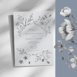 Convite de Casamento Boho Prata Azul
