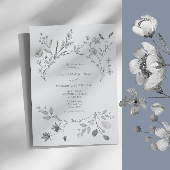 Convite de Casamento Boho Prata Azul (Criador carregado)