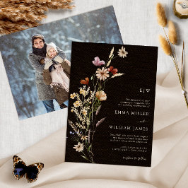 Convite de Casamento Boho Preto com Foto