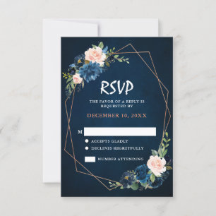 Convite de Casamento Boho Rosa Bege Azul Marinho R