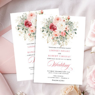 Convite de Casamento Boho Rosas Bege Inspirado na 