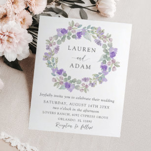 Convite de Casamento Boho Roxo Eucalipto Econômico