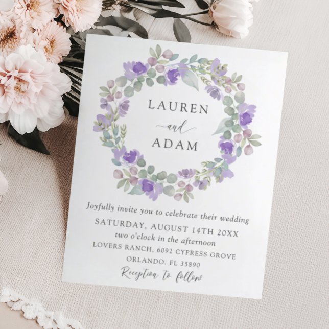 Convite de Casamento Boho Roxo Eucalipto Econômico (Criador carregado)