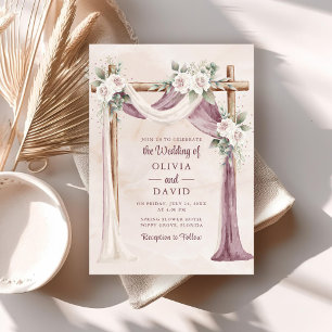 Convite de Casamento Boho Roxo Rosa Floral Cenopy