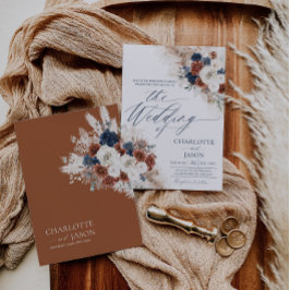 Convite de Casamento Boho Rust Navy para Outono