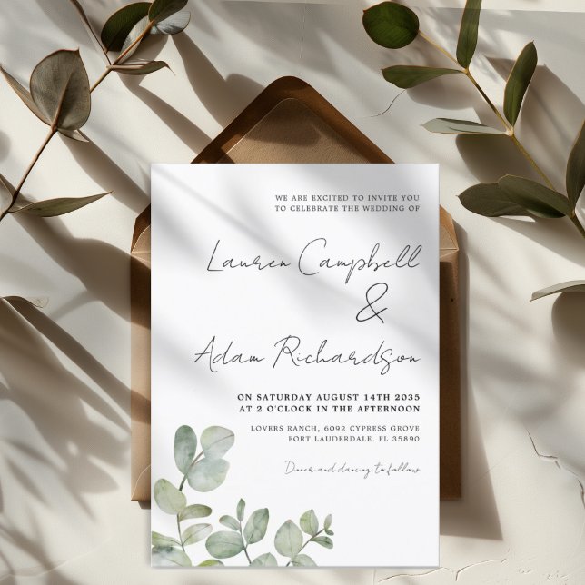 Convite de Casamento Boho Sage Verde Eucalipto Aqu (Criador carregado)