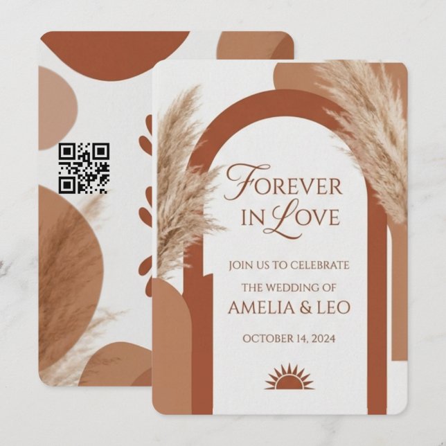 Convite de Casamento Boho Terracota (Frente/Verso)