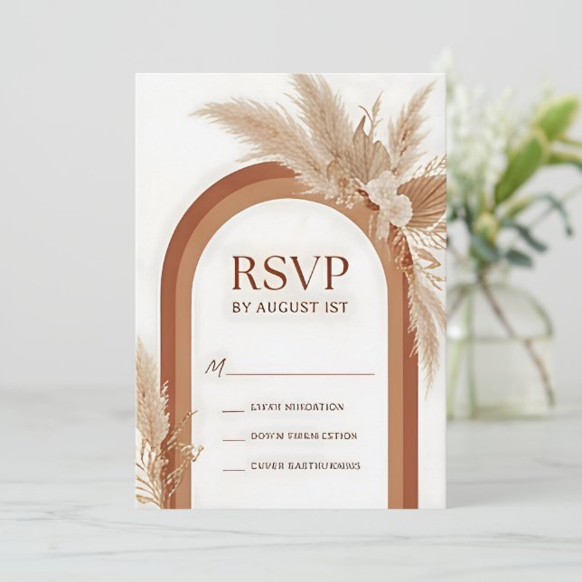 Convite de Casamento Boho Terracota (Em pé/Frente)