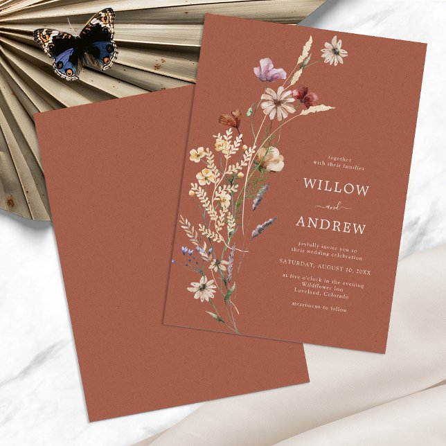 Convite de Casamento Boho Terracota (Terracotta Floral Boho Wedding Invitation by Painted Paperie
)