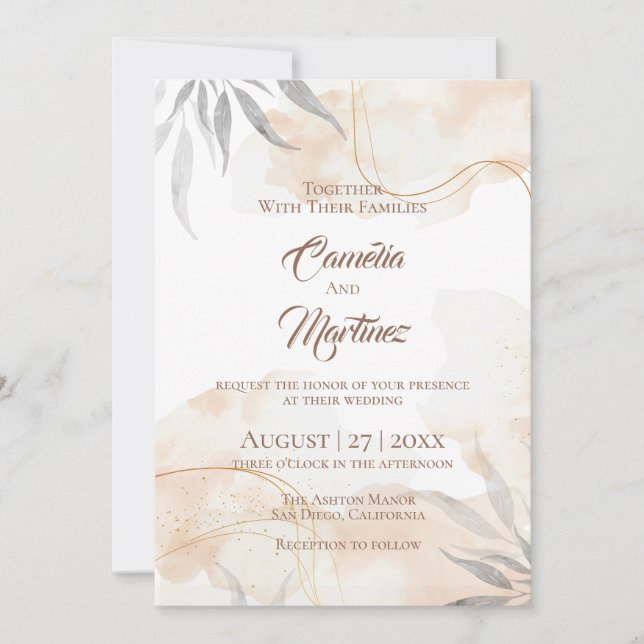 Convite de Casamento Boho Terracota Blush (Frente)