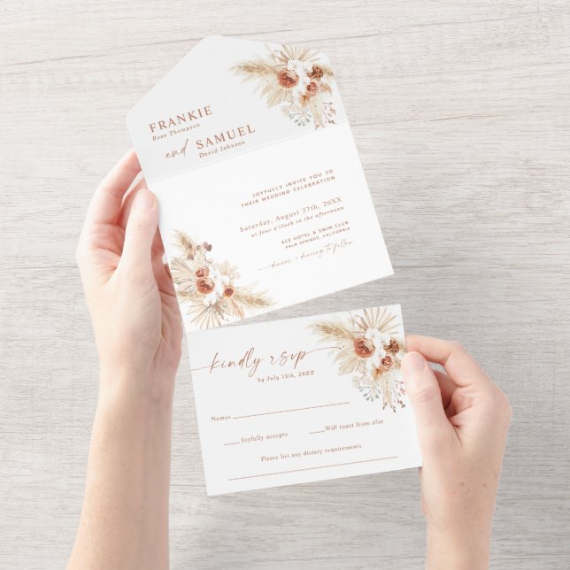 Convite de casamento Boho | Terracotta Pampas Gras (Tearaway)