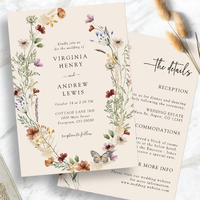 Convite de Casamento Boho Tudo em Um (Boho All In One Wedding Invitation
)