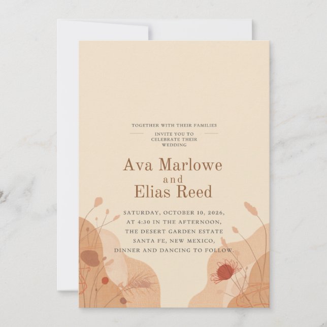 Convite de Casamento Boho Verão | Terracota Pampas (Frente)
