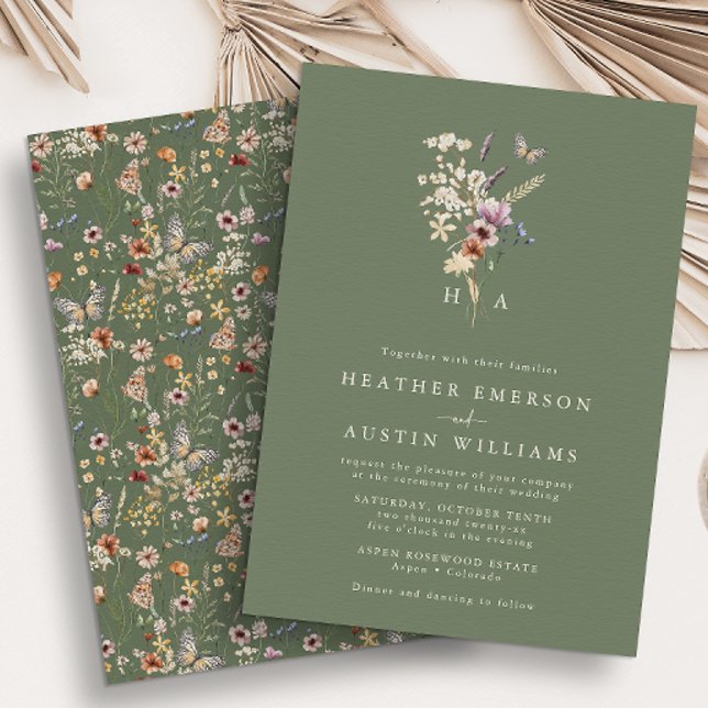 Convite de Casamento Boho Verde Sálvia (Sage Green Boho Wedding Invitation
)
