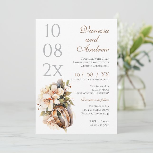 Convite de Casamento Boho Whit Ring (Em pé/Frente)