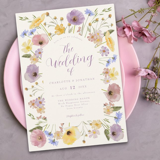 Convite de Casamento Boho Wildflower Pastel (Colorful wildflower boho chic wedding invitation )