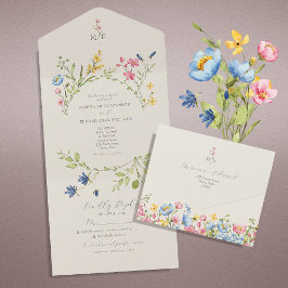 Convite de Casamento Boho Wildflower Tudo em Um