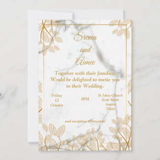 Convite de Casamento Bonito, arte em linha dourada