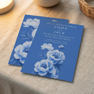 Convite de casamento bonito com peônias azuis e br