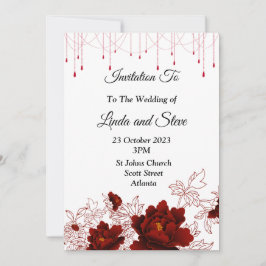 Convite de Casamento Bonito, flores vermelhas