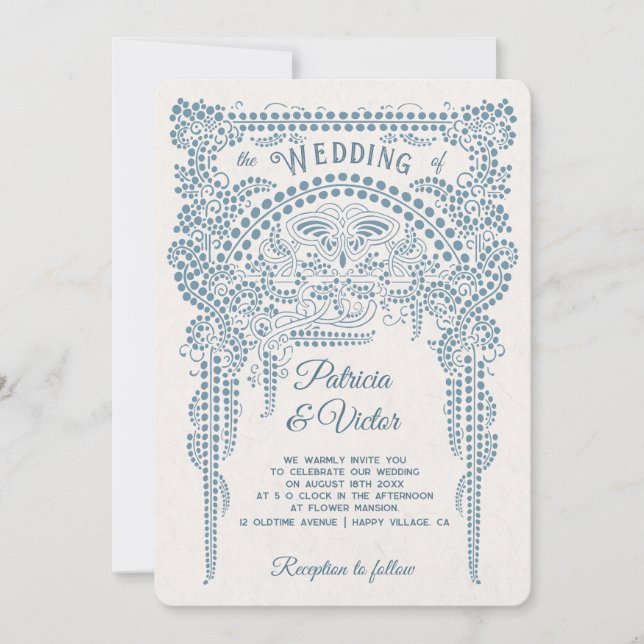 Convite de Casamento Borboleta Art Déco em Moldura (Frente)