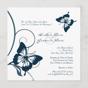 Convite de Casamento Borboleta Azul e Branco