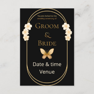 Convite de Casamento Borboleta Dourada Elegante