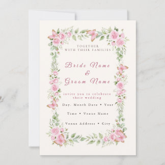 Convite de Casamento Borboleta Rosa Boho - Aquarel